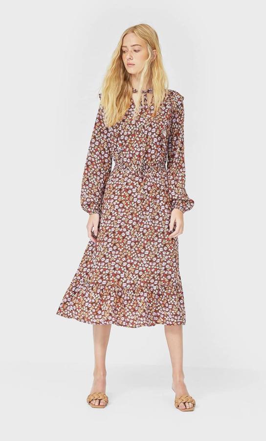 Vestido midi best sale estampado stradivarius